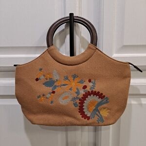 Relic Tan Canvas Tote with Colorful Floral Embroidery And Faux Leather Trim